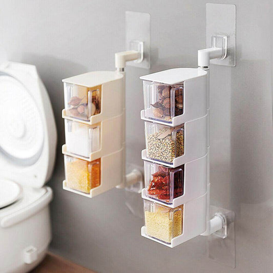 Layered Wall Mounted Rotating Seasoning Storage Organizer Boxes - MaviGadget