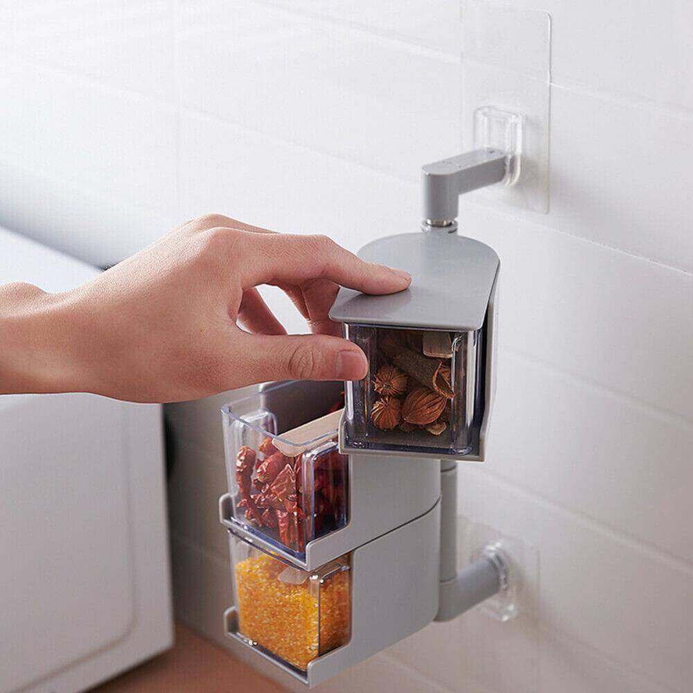 Layered Wall Mounted Rotating Seasoning Storage Organizer Boxes - MaviGadget