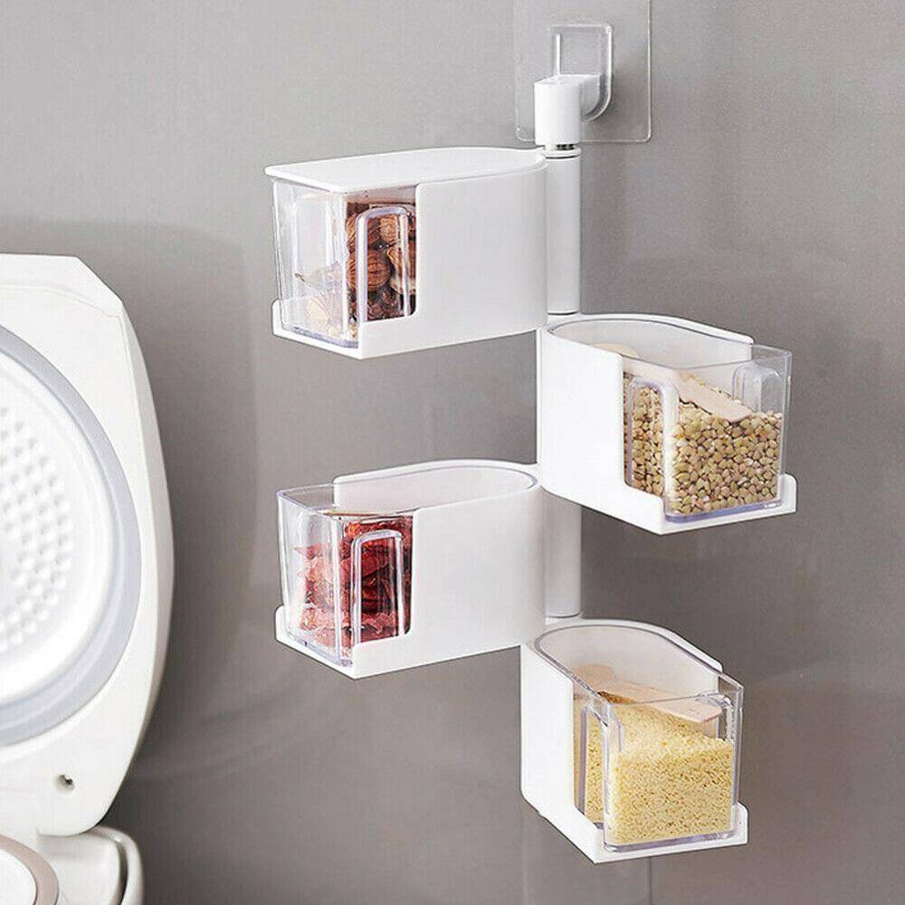 Layered Wall Mounted Rotating Seasoning Storage Organizer Boxes - MaviGadget
