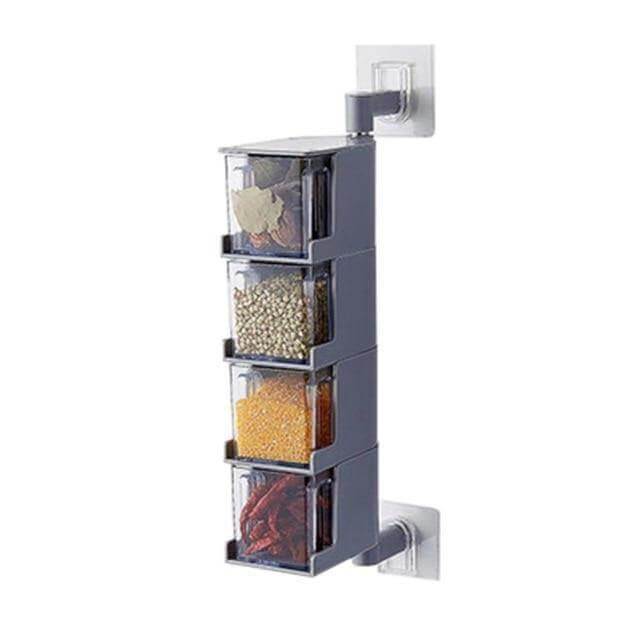 Layered Wall Mounted Rotating Seasoning Storage Organizer Boxes - MaviGadget