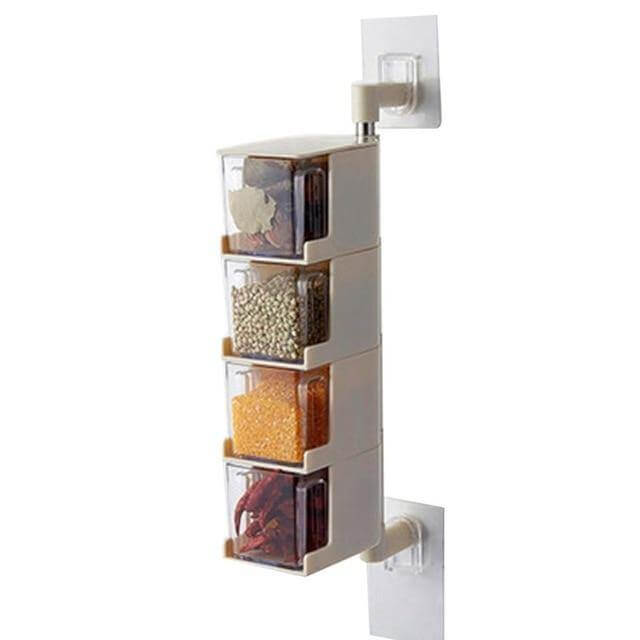 Layered Wall Mounted Rotating Seasoning Storage Organizer Boxes - MaviGadget