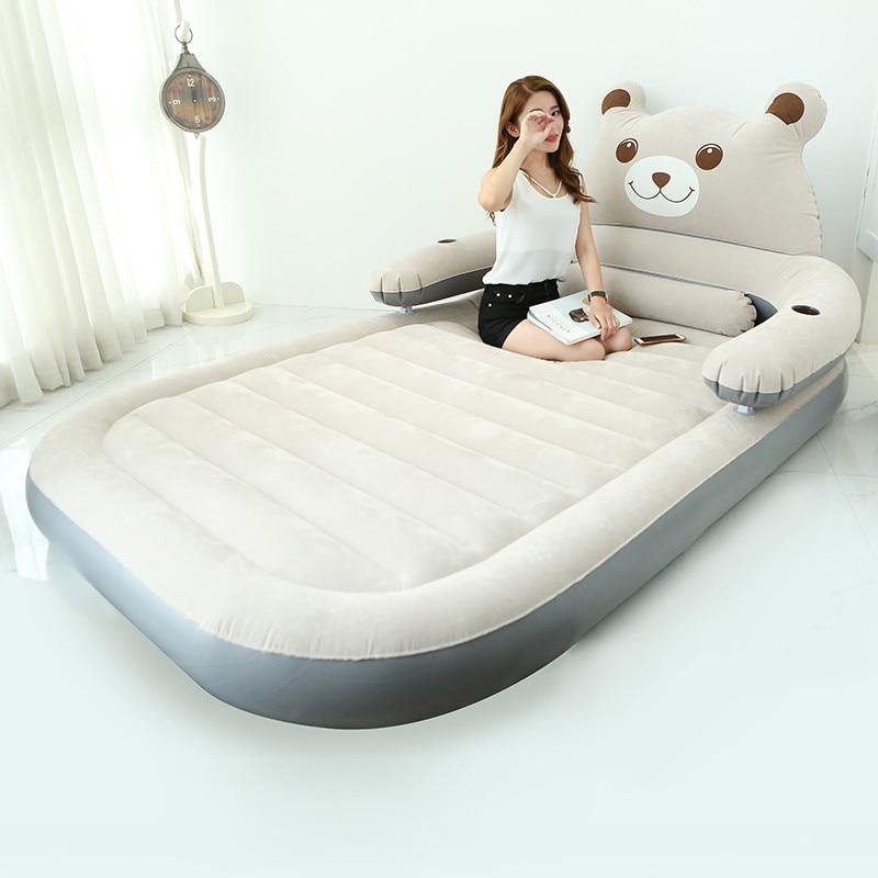 Cartoon Bear Comfy Inflatable Bed with Backrest - MaviGadget