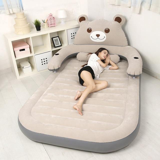Cartoon Bear Comfy Inflatable Bed with Backrest - MaviGadget