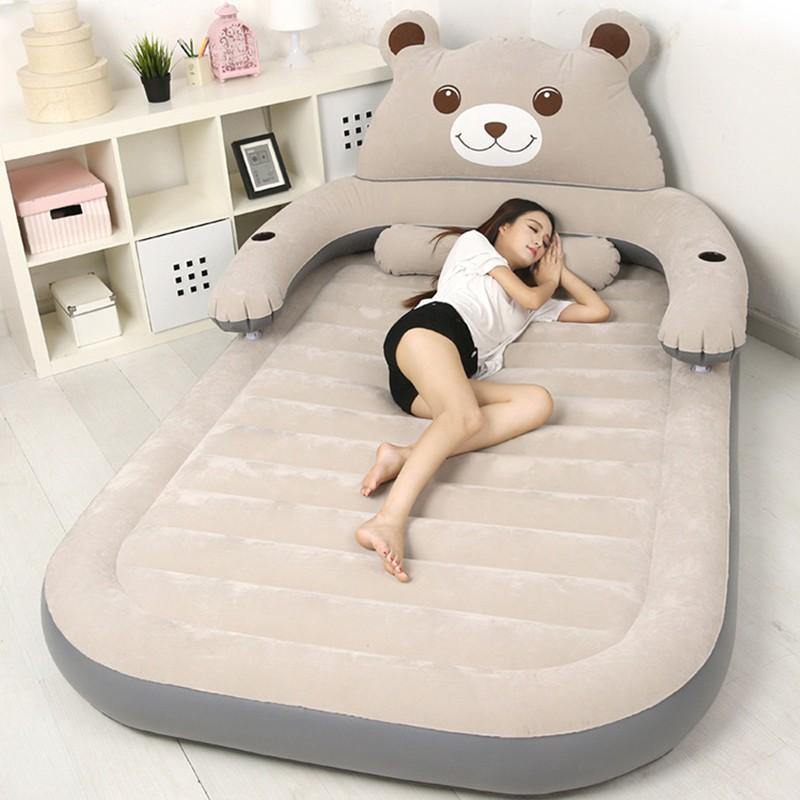 Cartoon Bear Comfy Inflatable Bed with Backrest - MaviGadget