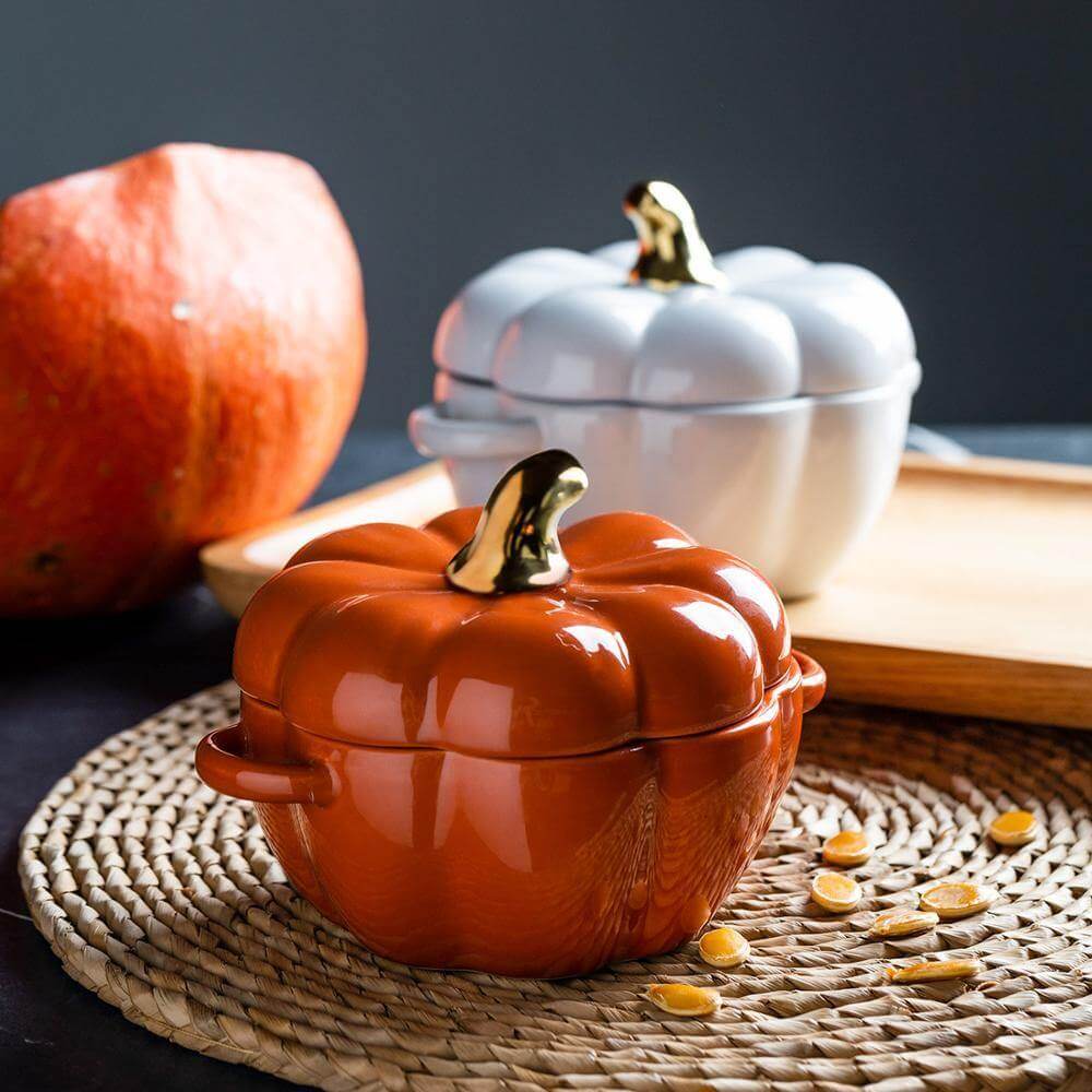 Pumpkin Shape Baking Bowl With Glazed Lid - MaviGadget
