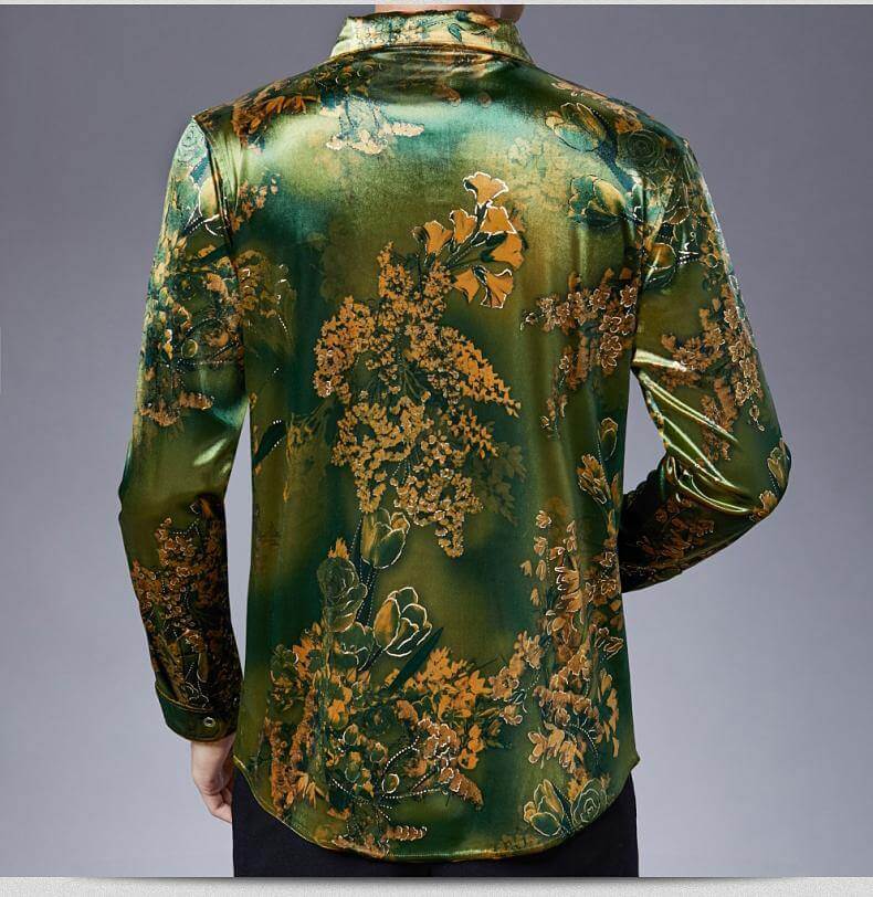 Stretch Velvet Flower Long Sleeve Men Shirt - MaviGadget