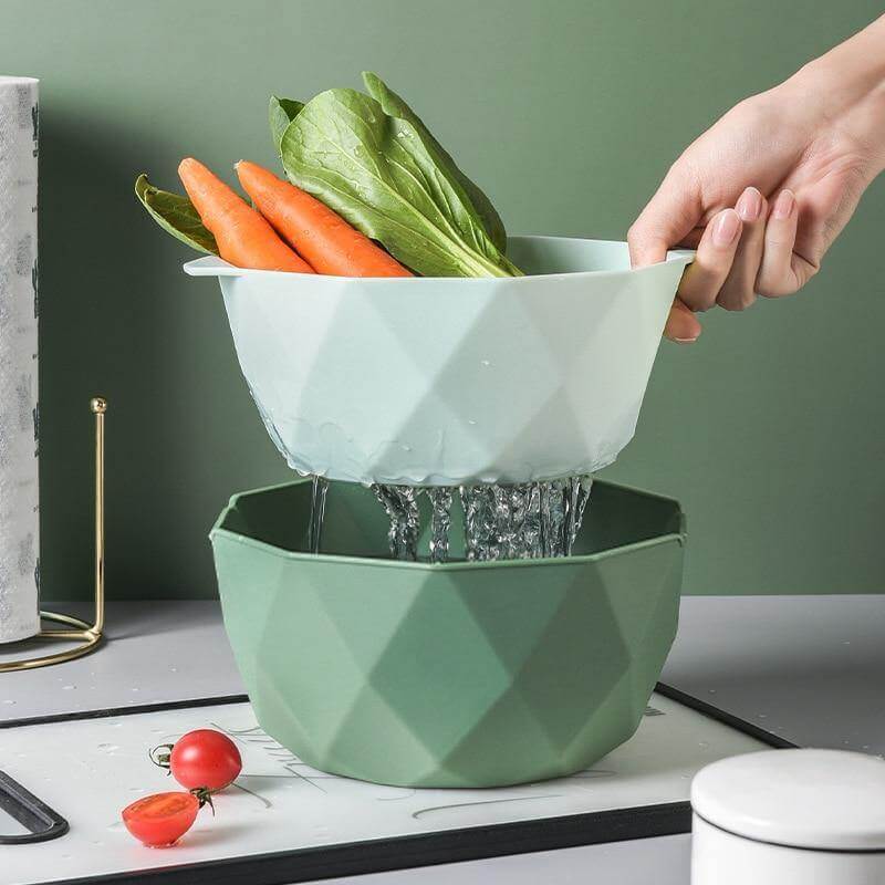 Elegant Double Layer Drain Basket With Strainer Bowl - MaviGadget