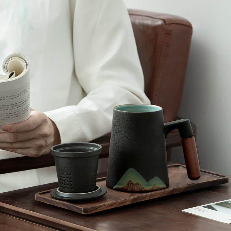 Mountain Art Ceramic Tea Mugs With Filter - MaviGadget