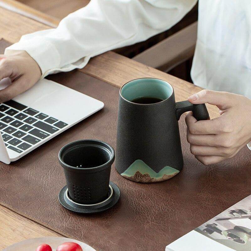 Mountain Art Ceramic Tea Mugs With Filter - MaviGadget