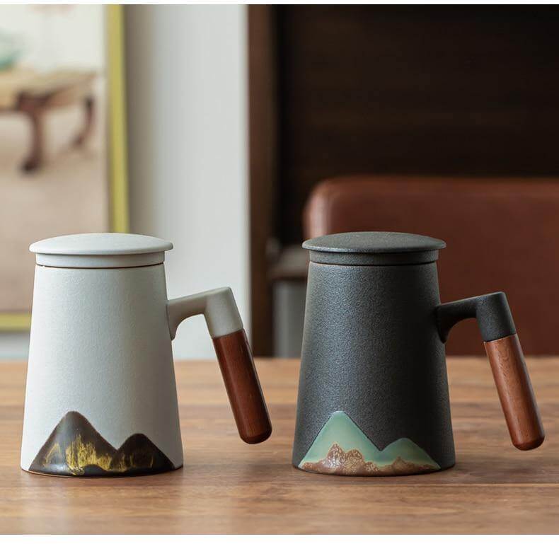 Mountain Art Ceramic Tea Mugs With Filter - MaviGadget