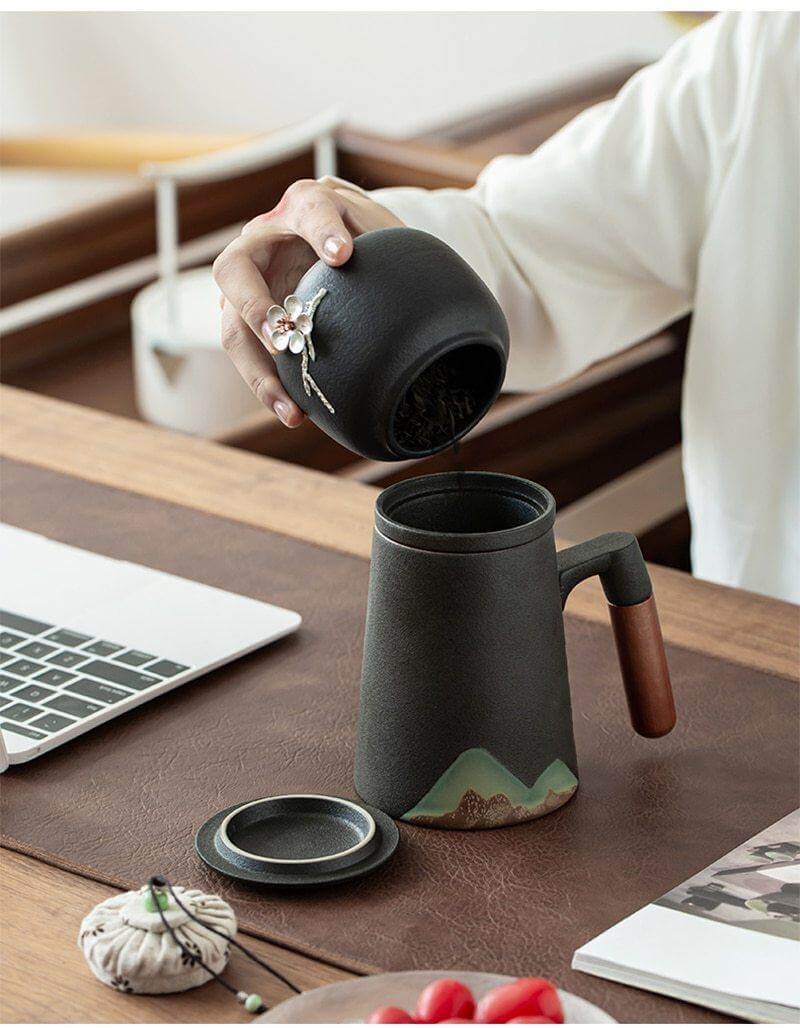 Mountain Art Ceramic Tea Mugs With Filter - MaviGadget