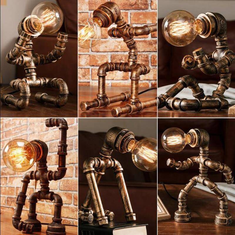 Robot Human Figures Iron Pipe Table Lamps - MaviGadget
