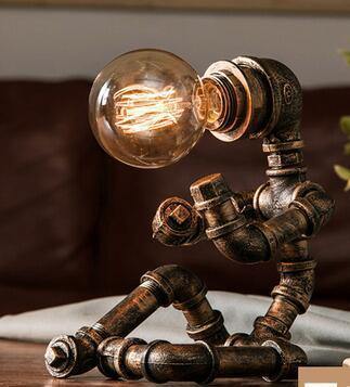 Robot Human Figures Iron Pipe Table Lamps - MaviGadget