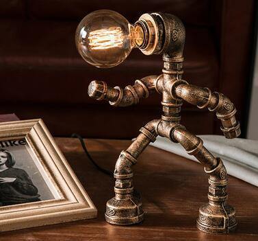 Robot Human Figures Iron Pipe Table Lamps - MaviGadget