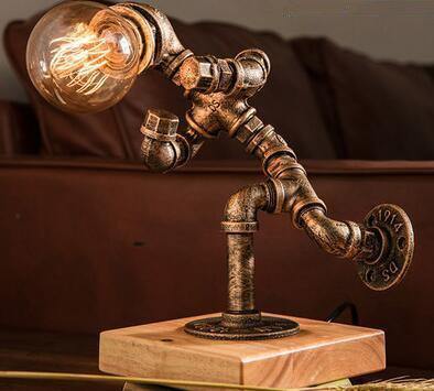 Robot Human Figures Iron Pipe Table Lamps - MaviGadget