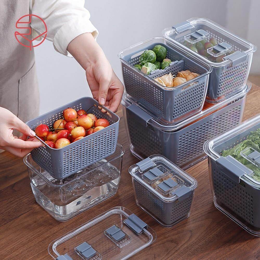 Multifunctional Vegetables & Fruit Fridge Drain Organizer Box with Lid - MaviGadget
