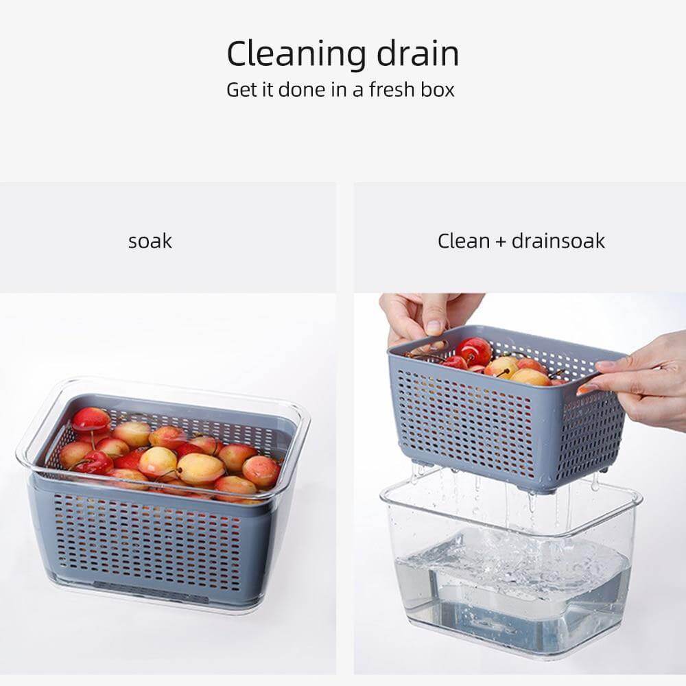 Multifunctional Vegetables & Fruit Fridge Drain Organizer Box with Lid - MaviGadget