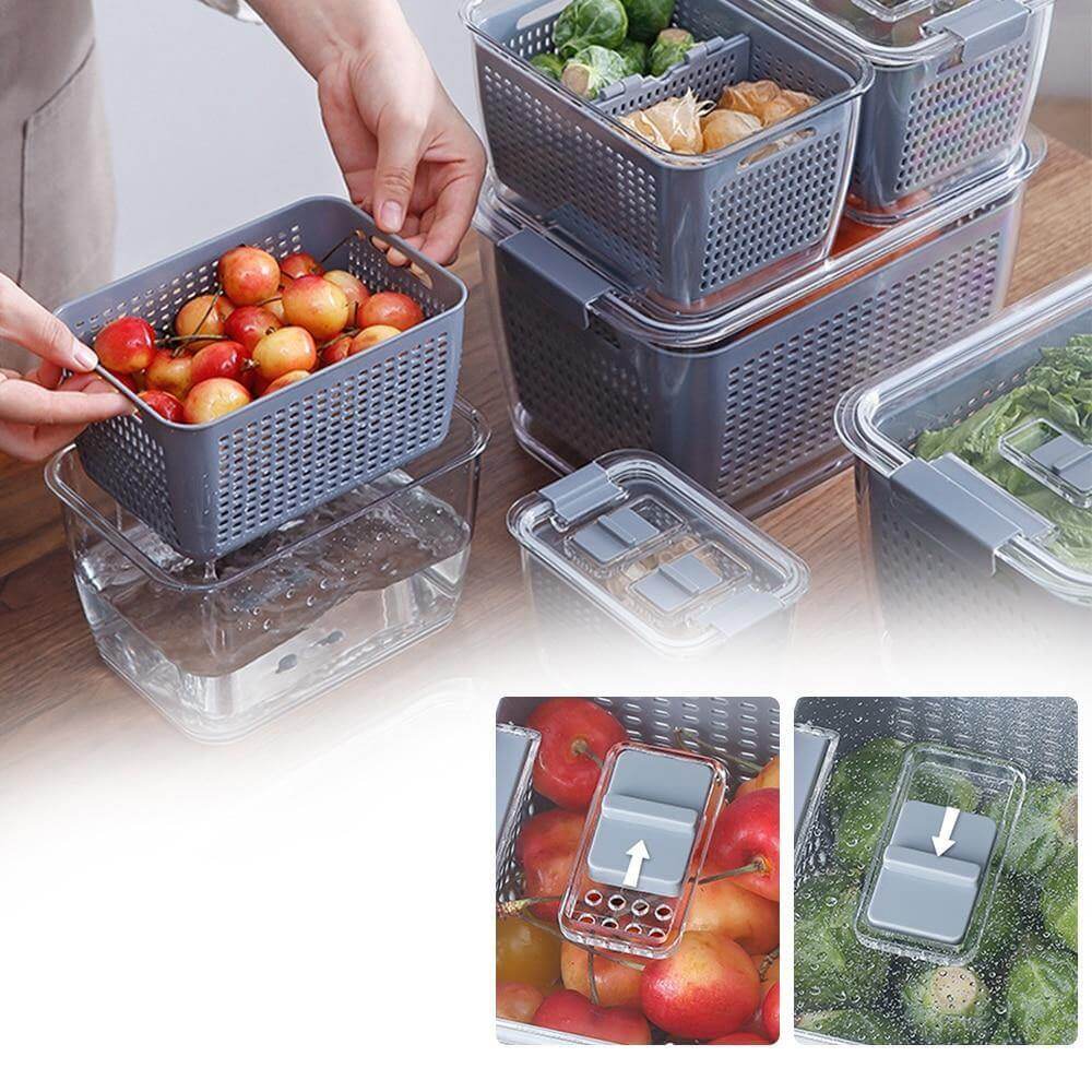 Multifunctional Vegetables & Fruit Fridge Drain Organizer Box with Lid - MaviGadget