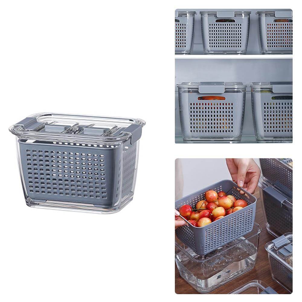 Multifunctional Vegetables & Fruit Fridge Drain Organizer Box with Lid - MaviGadget