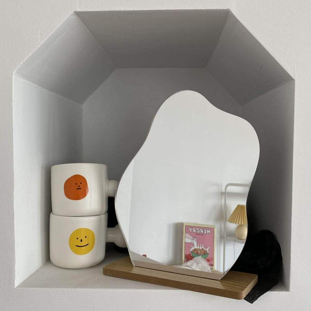 Irregular Korean Style Decorative Make-up Mirror Wooden Base - MaviGadget