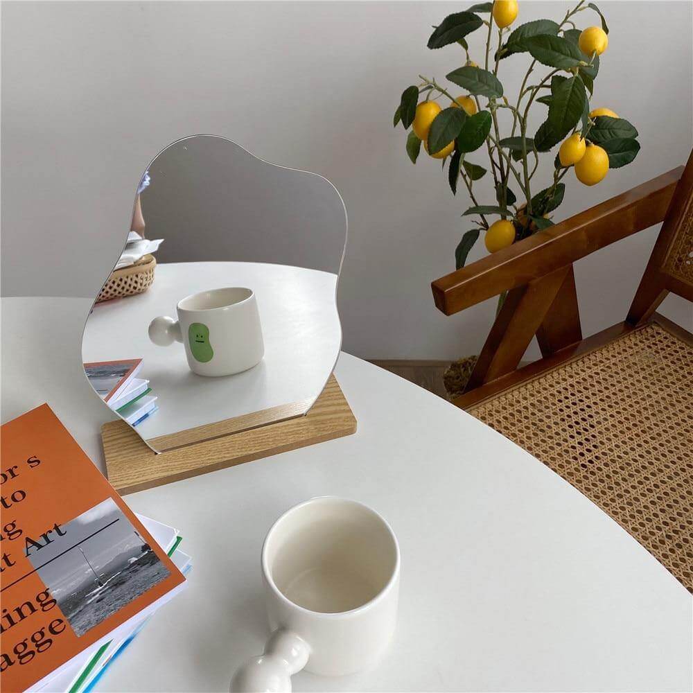 Irregular Korean Style Decorative Make-up Mirror Wooden Base - MaviGadget