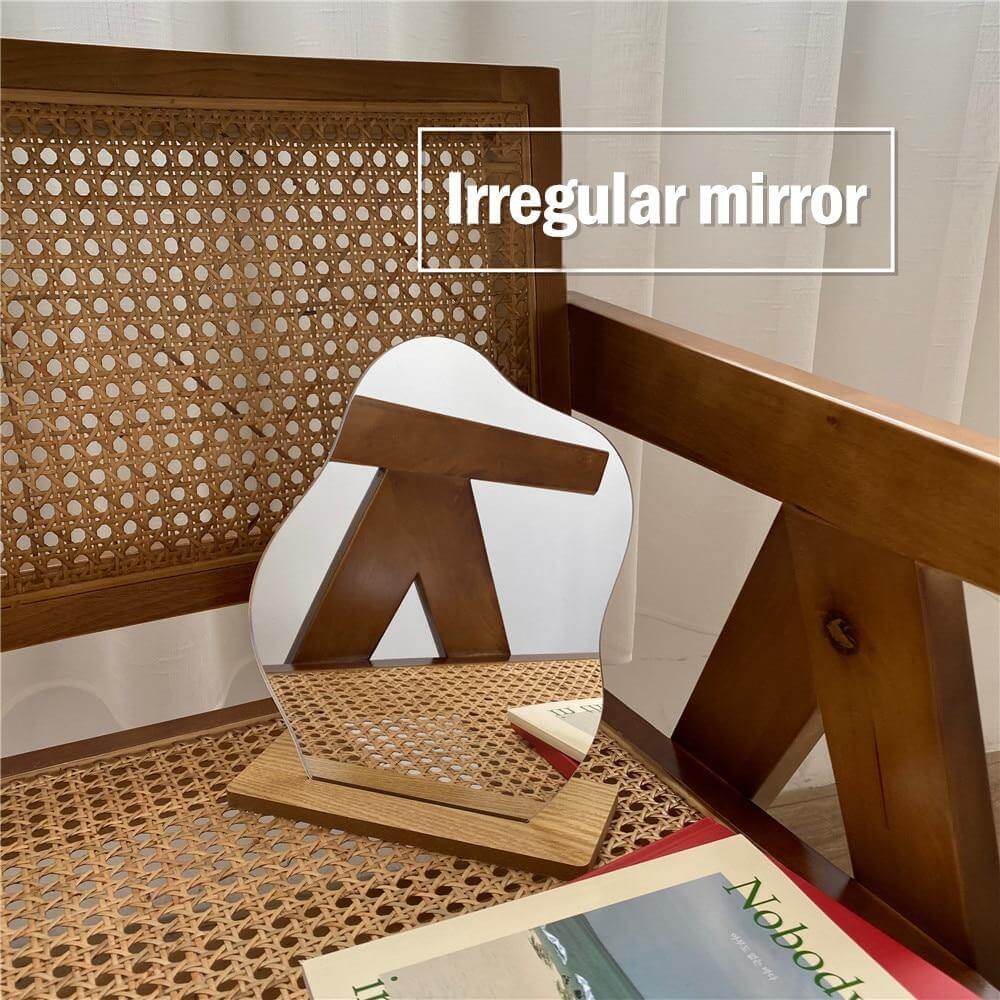 Irregular Korean Style Decorative Make-up Mirror Wooden Base - MaviGadget