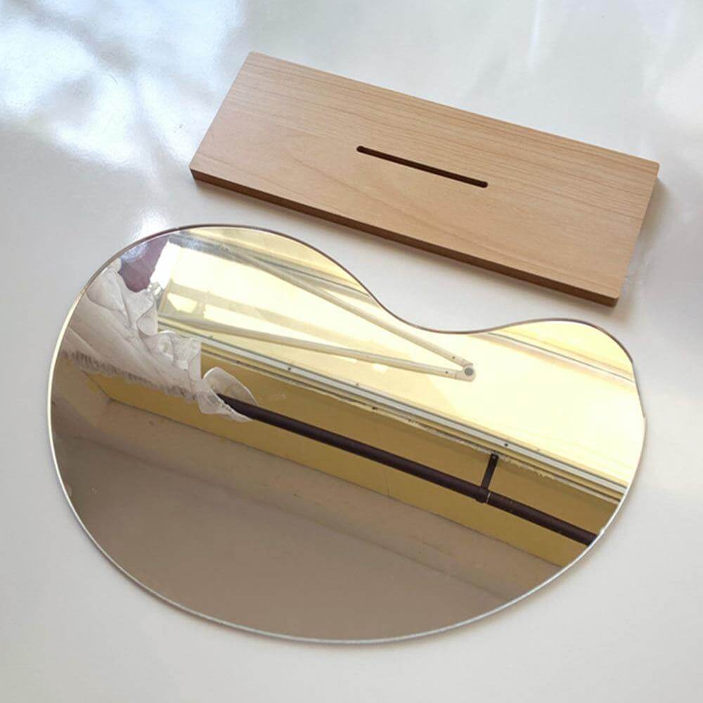 Irregular Korean Style Decorative Make-up Mirror Wooden Base - MaviGadget
