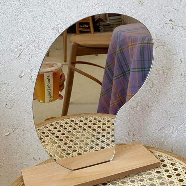 Irregular Korean Style Decorative Make-up Mirror Wooden Base - MaviGadget