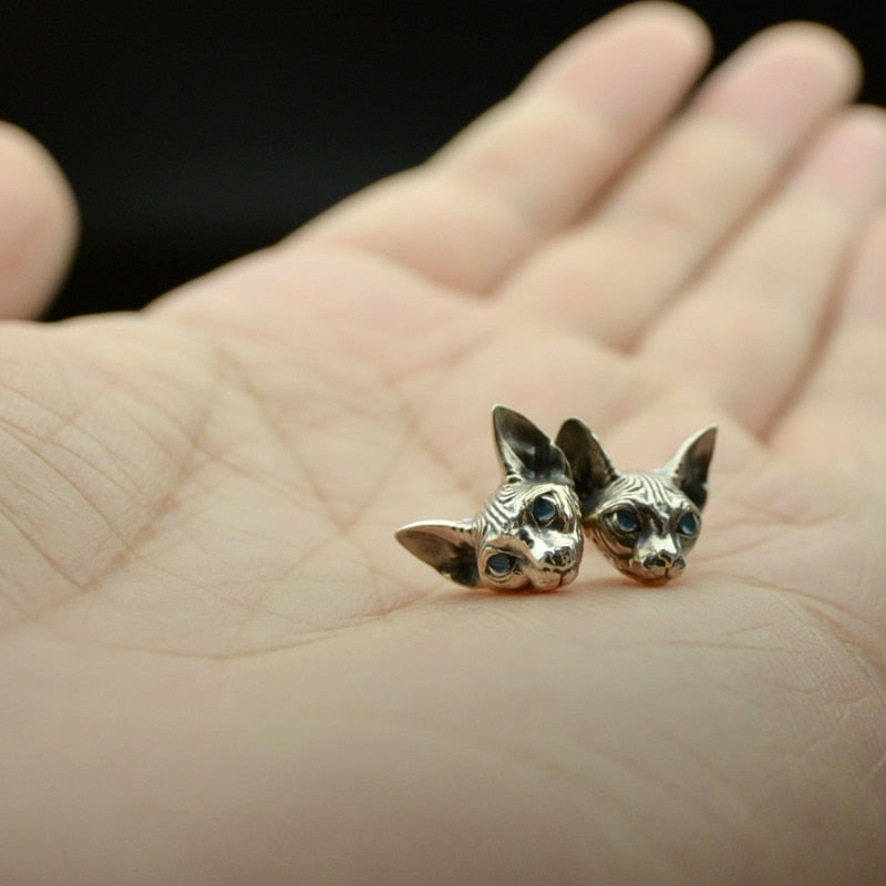 Vintage Silver Punk Cat Earrings