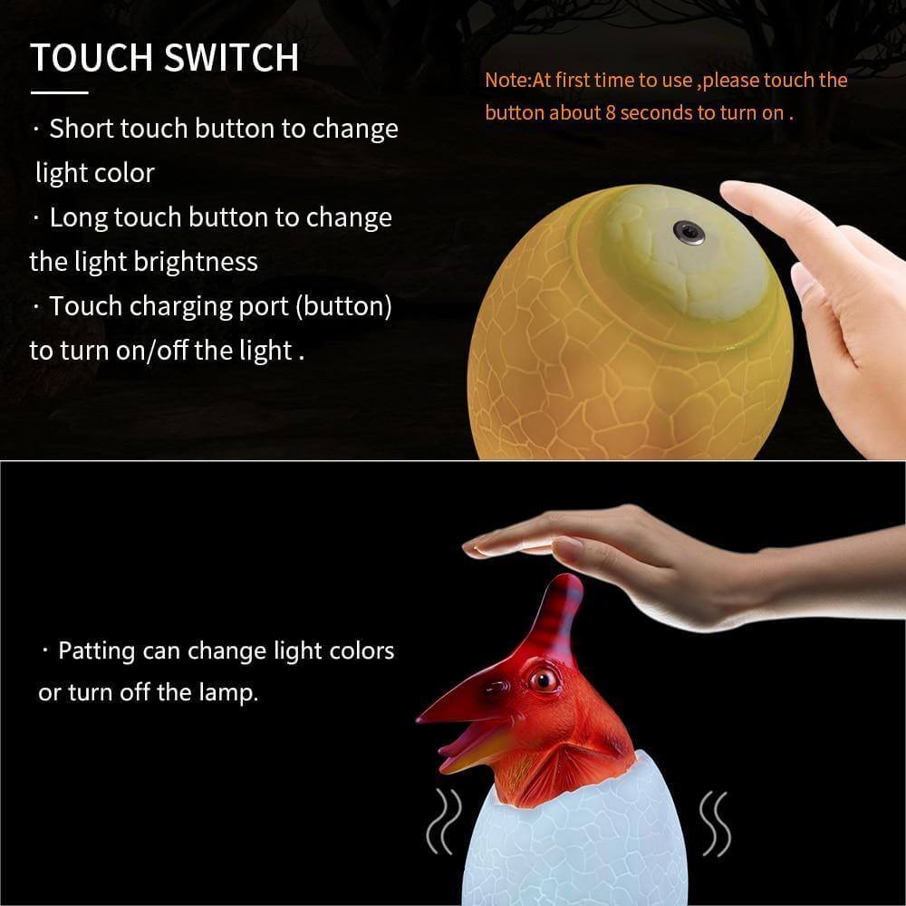 3D Dinosaur Egg Remote Control Colorful Bedside Light - MaviGadget