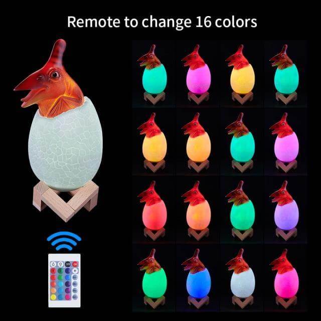 3D Dinosaur Egg Remote Control Colorful Bedside Light - MaviGadget