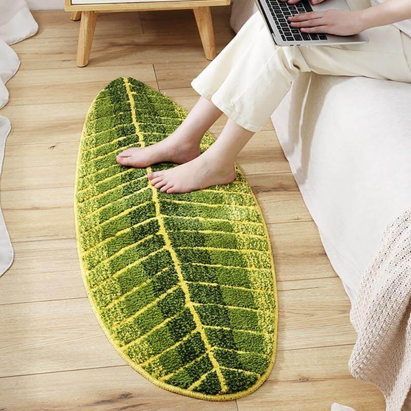 Pure Green Leaf Shape Home Rug - MaviGadget