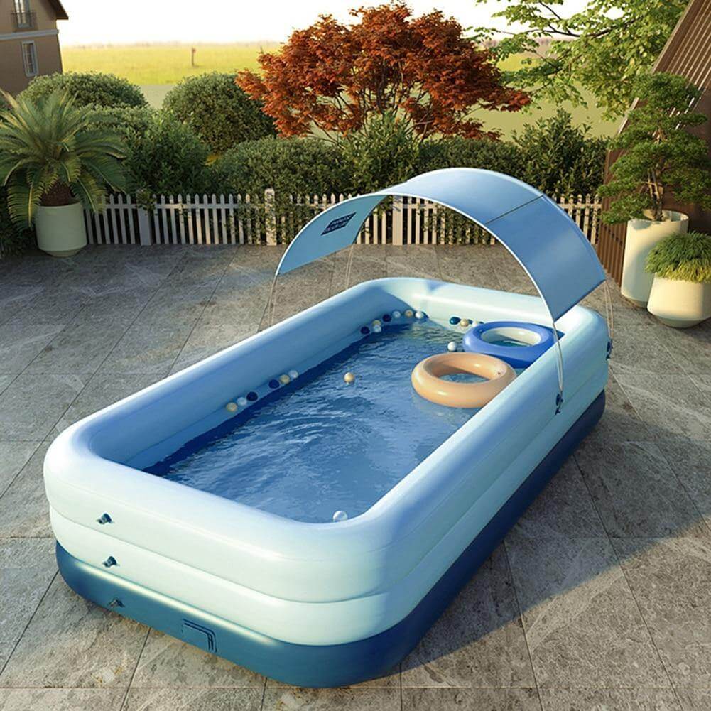Rectangle Swimming Pool Self Inflatable with Sunshade - MaviGadget