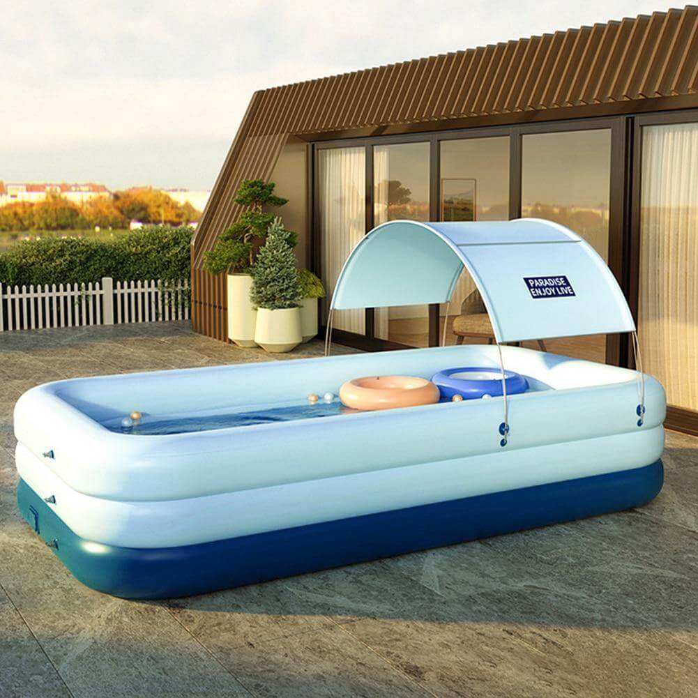 Rectangle Swimming Pool Self Inflatable with Sunshade - MaviGadget