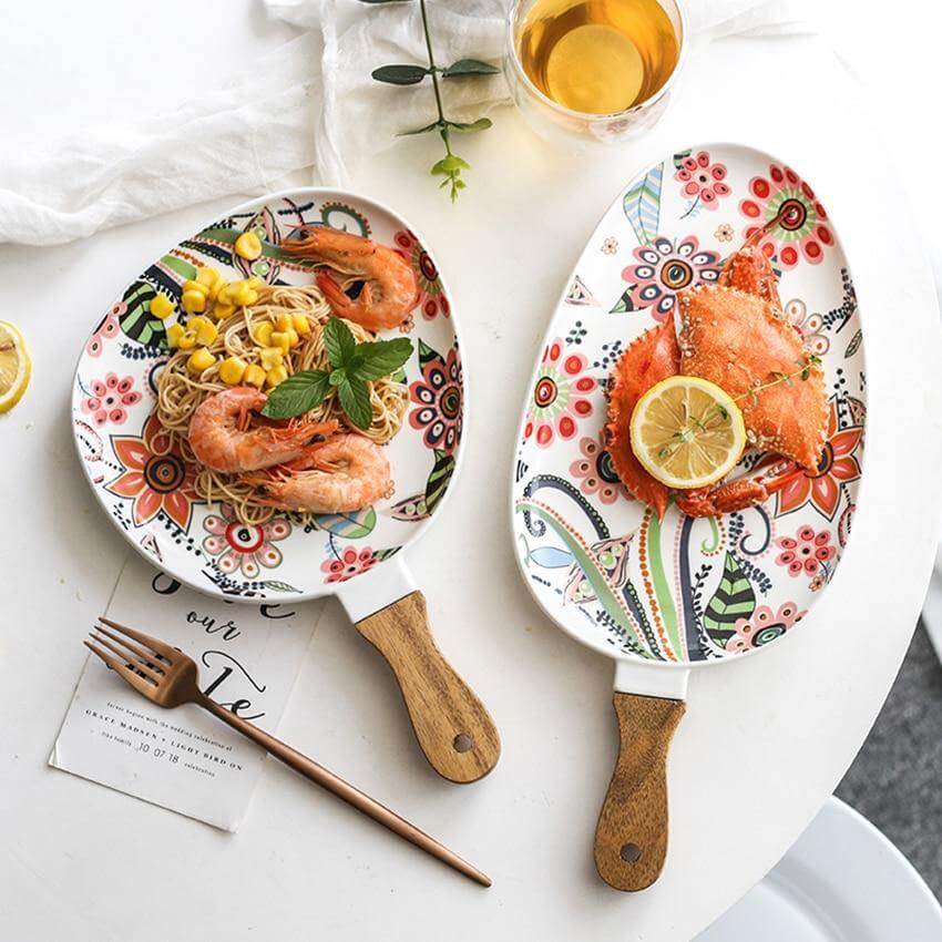 Colorful Ceramic Floral Pattern Serving Plate - MaviGadget