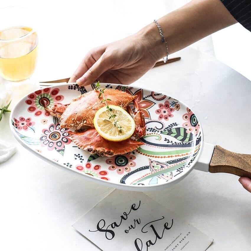 Colorful Ceramic Floral Pattern Serving Plate - MaviGadget