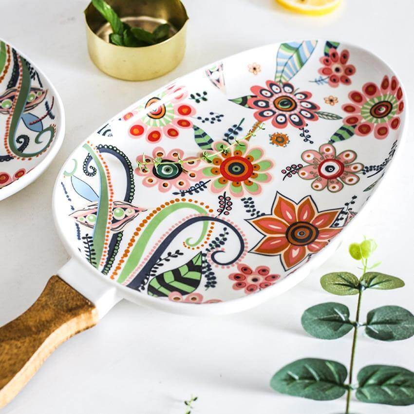 Colorful Ceramic Floral Pattern Serving Plate - MaviGadget