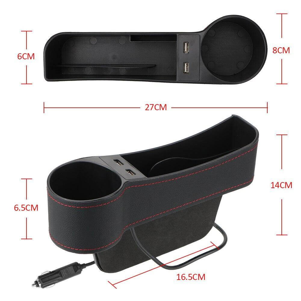 Leather USB Charger Car Seat Gap Organizer - MaviGadget