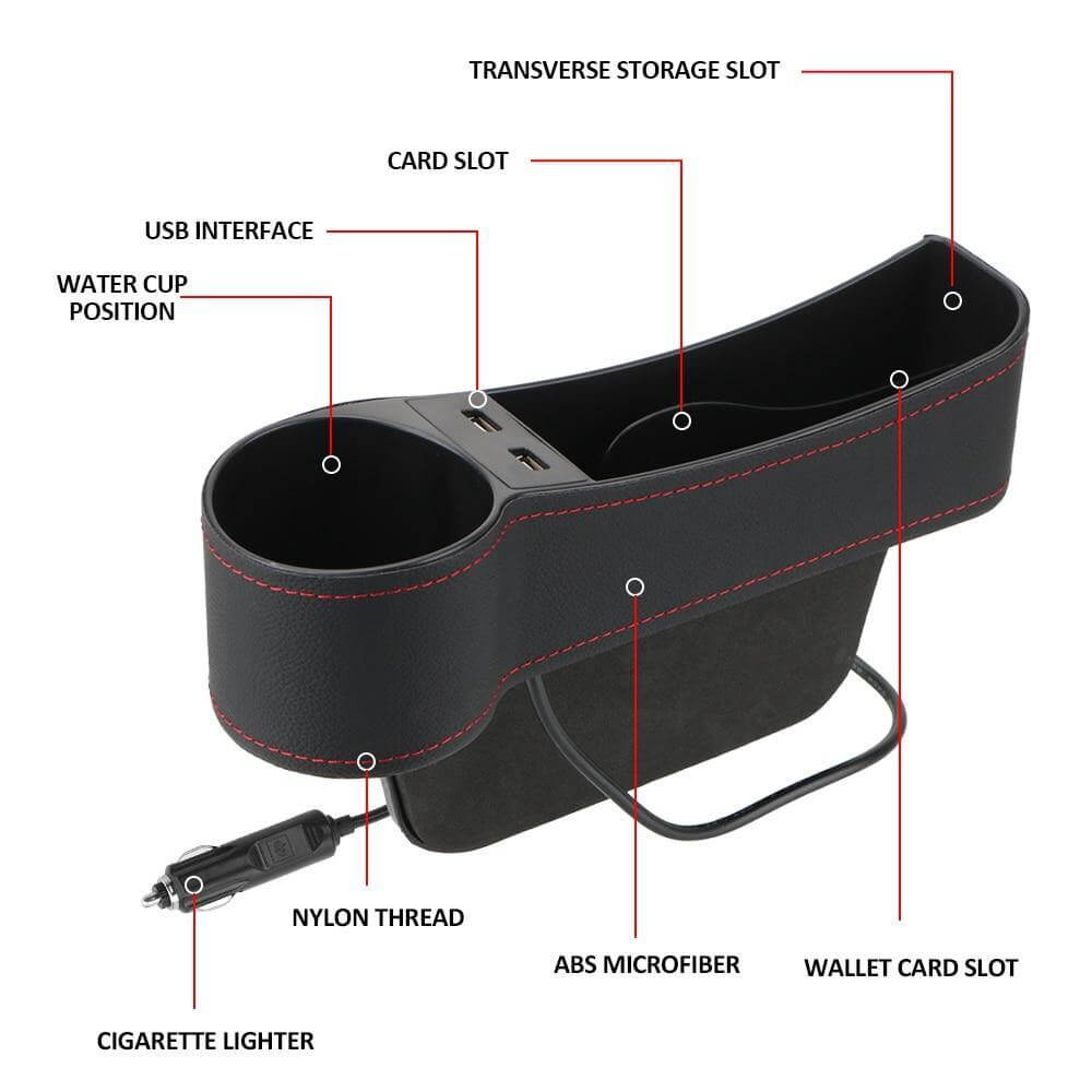 Leather USB Charger Car Seat Gap Organizer - MaviGadget