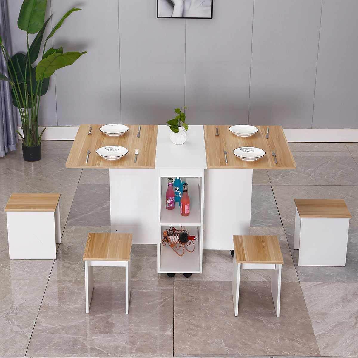 Modern Foldable Wheeled Dining Table Set - MaviGadget