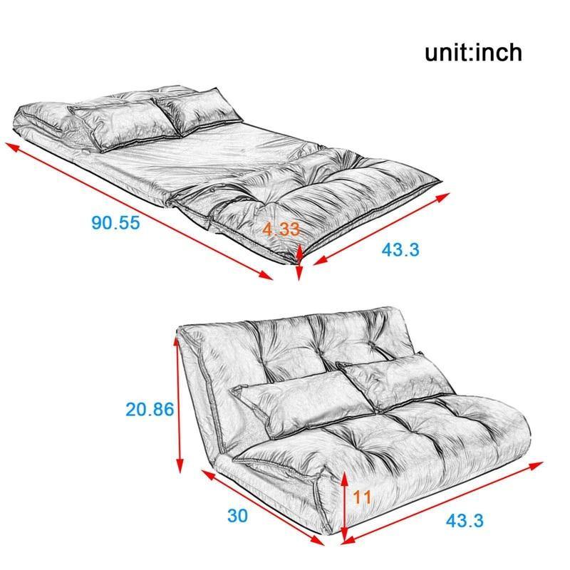 Modern Foldable PU Leather Leisure Floor Sofa Bed with 2 Pillows - MaviGadget