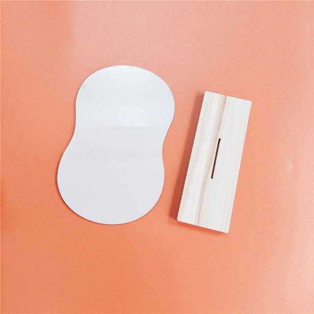 Irregular Korean Style Decorative Make-up Mirror Wooden Base - MaviGadget