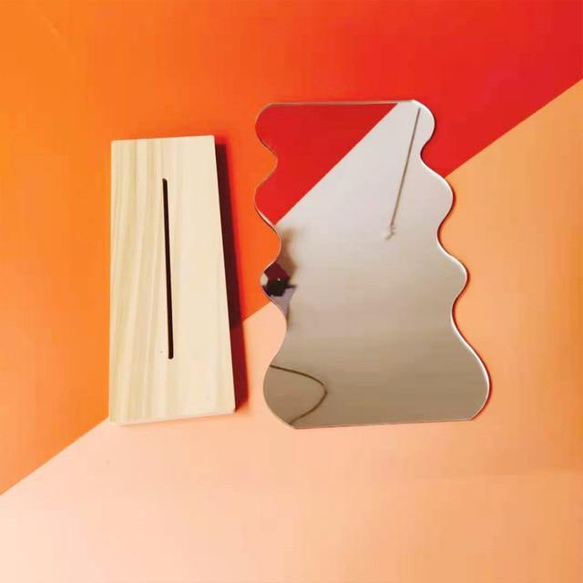Irregular Korean Style Decorative Make-up Mirror Wooden Base - MaviGadget