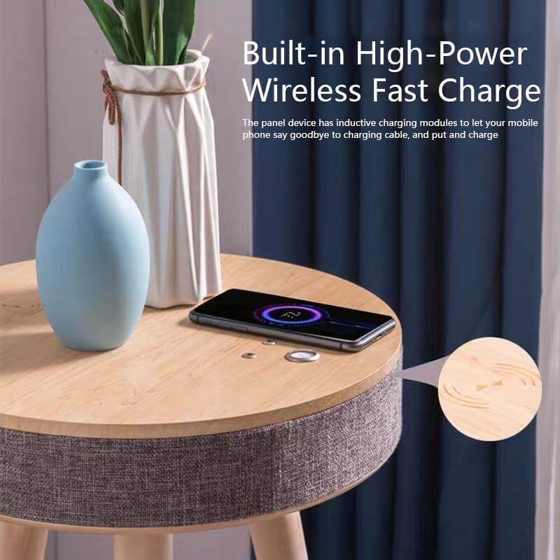 Smart Wooden Bluetooth Speaker Wireless Charging Coffee Side Table - MaviGadget