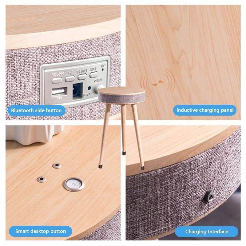 Smart Wooden Bluetooth Speaker Wireless Charging Coffee Side Table - MaviGadget