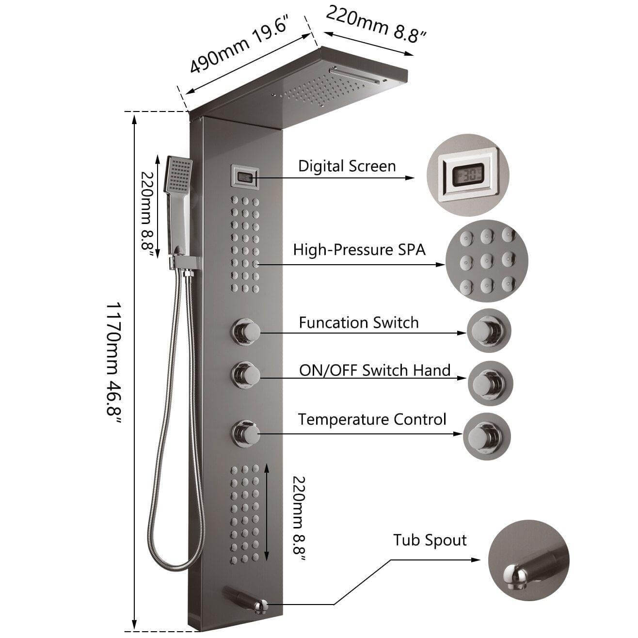 Elegant Digital Massage System Digital Led Panel Shower Sets - MaviGadget