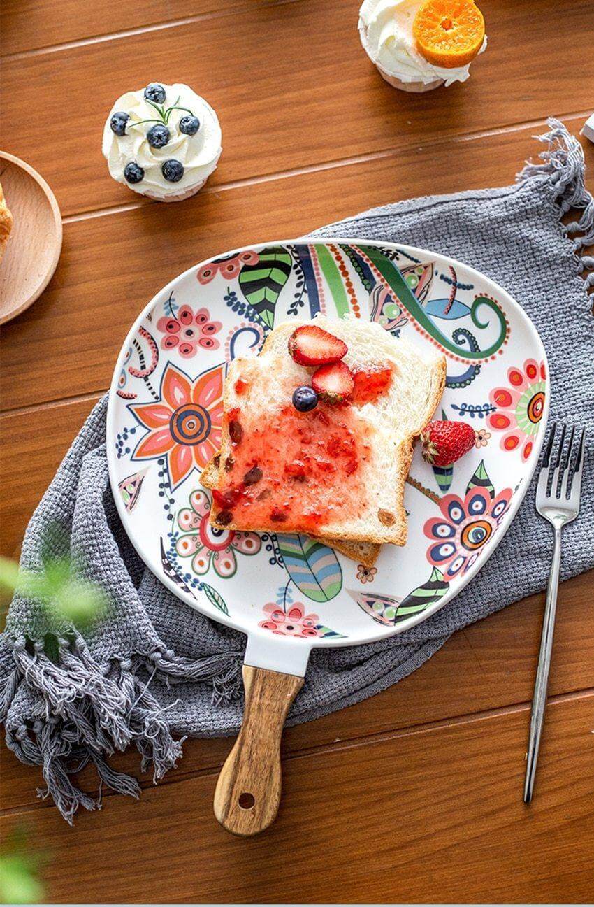 Colorful Ceramic Floral Pattern Serving Plate - MaviGadget