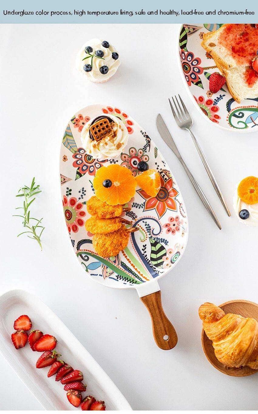 Colorful Ceramic Floral Pattern Serving Plate - MaviGadget