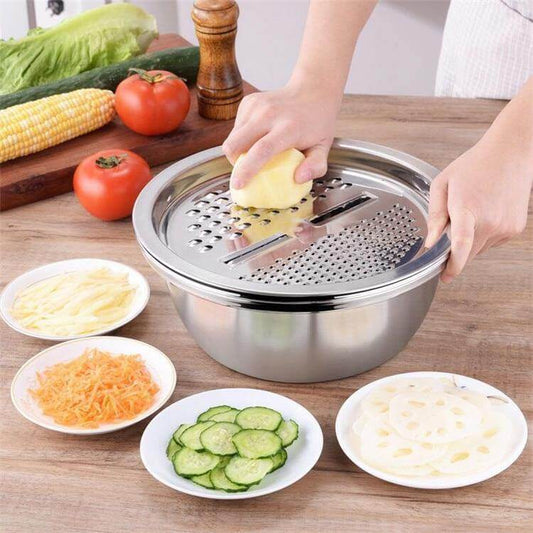 3in1 Stainless Steel Vegetable Slicer with Drain Basket - MaviGadget