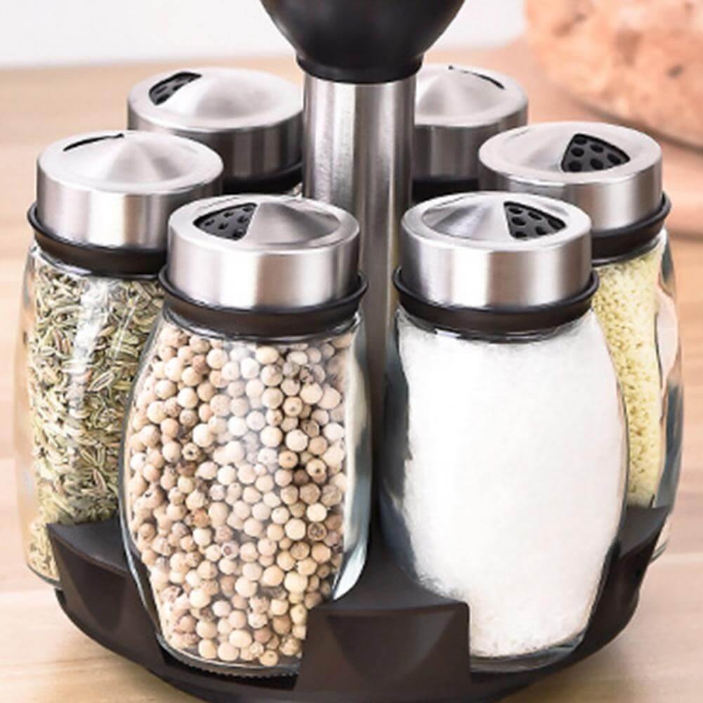Smart Rotating Stainless Steel Glass Seasoning Set - MaviGadget